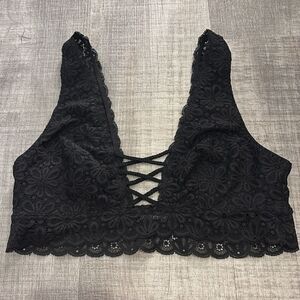 Victoria Secret lace bralette black strappy front medium